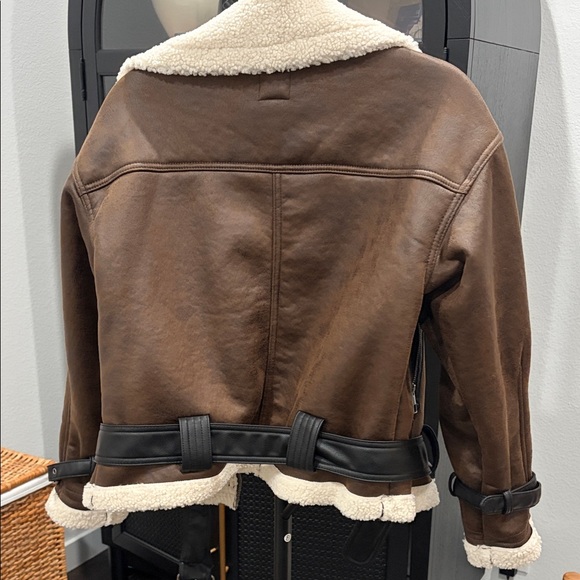 Target Wild Fable Brown Motorcycle Jacket with teddy sherpa Lining - Picture 4 of 11